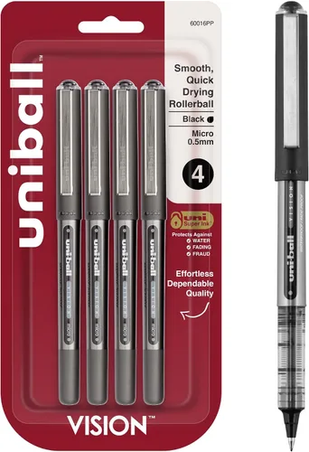 uni-ball Vision - Bolígrafos con micropunta (1/64 de pulgada), color negro, 4 unidades