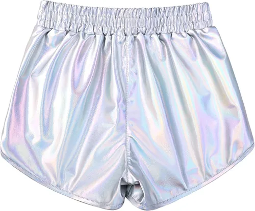 Miniatura 2 de Mirawise Pantalones cortos metálicos para niñas, pantalones brillantes para baile, pantalones cortos con gafas de sol