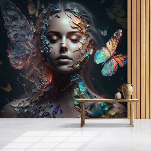 Miniatura 4 de Papel pintado de mariposa colorida alrededor de la mujer, salón de belleza, sala de estar, dormitorio, oficina, pared extraíble y reutilizable