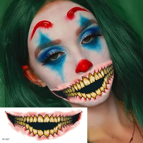 Miniatura 2 de Pegatinas de tatuaje de boca de terror temporal de terror para Halloween, accesorios de maquillaje, accesorios para disfraz, kit de cara