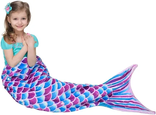 Miniatura 12 de WERNNSAI Manta de Cola de Sirena para Niños - Manta Ponible de Sirena que Brilla en la Oscuridad para Niñas de Invierno Franela Suave con Escamas