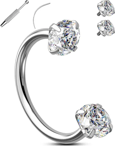 Miniatura 10 de OUFER Anillos de labio de herradura 16G para mujeres y hombres, acero quirúrgico 316L, 8/0.394 in, joyería de piercing de labio, rosca interna