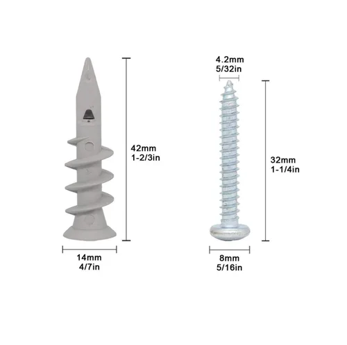 Miniatura 2 de Anclajes de plástico autoperforantes para paneles de yeso con tornillos, tornillos de expansión, 40 piezas (20 pares)