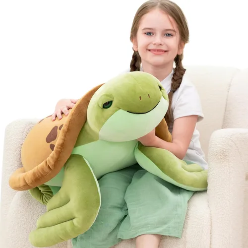 Miniatura 16 de Muiteiur Juego de animales marinos suaves de felpa con casa de conchas marinas de felpa, incluye tortuga de peluche, langosta, cangrejo, delfín, pez