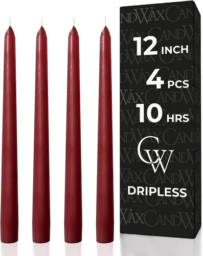 Miniatura 26 de CANDWAX Paquete de 4 velas cónicas blancas, sin goteo, de combustión lenta, sin perfume, de 12 pulgadas, ideales para mesa de comedor, candelabros