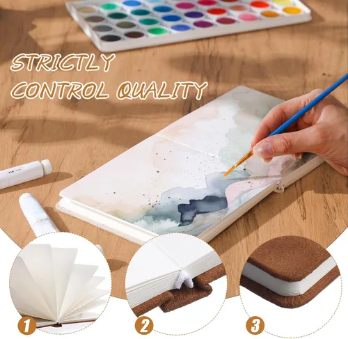 Miniatura 3 de Mooliwe Diario de viaje de acuarela, cuaderno de bocetos de acuarela de 5 x 5 pulgadas, 13.56 oz/m², de algodón de prensa en frío, para pintor