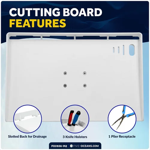 Miniatura 5 de Five Oceans FO3936-M2 Tabla de cortar para barco, mesa de cebo de línea premium, paquete de 2, soporte para caña, con ranura para cuchillo