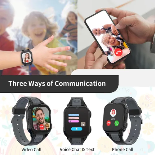 Miniatura 4 de Citfis Reloj inteligente 4G para niños con rastreador GPS, video y llamadas de voz, reloj GPS para niños de 5 a 12 años, cámara de chat SOS, Negro