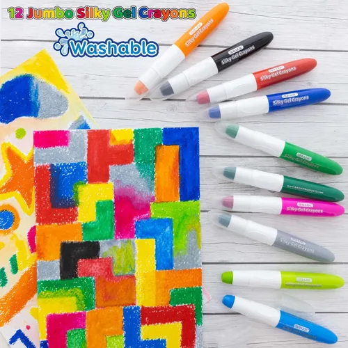 Miniatura 2 de BAZIC - Crayones de gel sedosos jumbo, 12 colores, lavables, mezclables, no tóxicos, para libros de colorear (12 unidades), paquete de 1