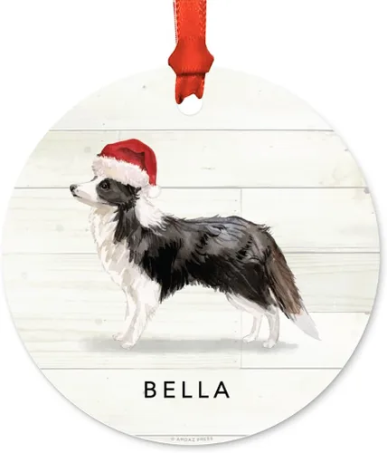 Miniatura 50 de Andaz Press Adorno de Navidad de metal personalizado para perro, perro y mascota, cocker spaniel con sombrero de Papá Noel, 1 paquete, incluye cinta