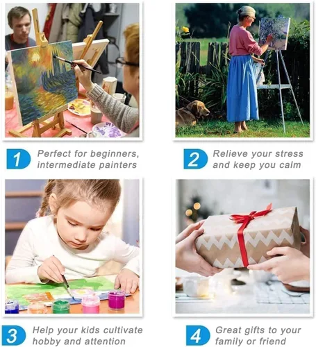 Miniatura 6 de ARPADAMO Kits de pintura por números para adultos principiantes, prensa digital fácil acrílico gato negro 4 piezas de pintura, kit digital de prensa