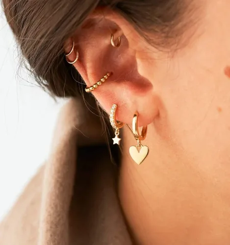 Miniatura 2 de VACRONA - Aretes tipo arracadas para mujer, chapados en oro de 14 quilates, diseño de aro de arracada