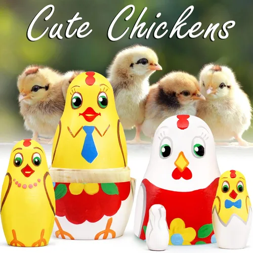Miniatura 2 de AEVVV Juego de 5 muñecas de anidación de pollo - Decoración de cocina de pollo - Muñecas apilables de madera - Muñeca Matryoshka pintada a mano rusa
