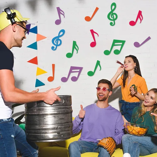 Miniatura 4 de Boao 40 piezas de recortes de notas musicales para decoraciones de fiesta, siluetas de notas musicales para concierto de música, tema de los años