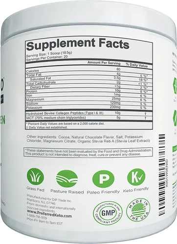 Miniatura 6 de Proteína de colágeno Keto en polvo con aceite MCT, péptidos de colágeno hidrolizados alimentados con pasto y criados en pastos aptos para dieta baja