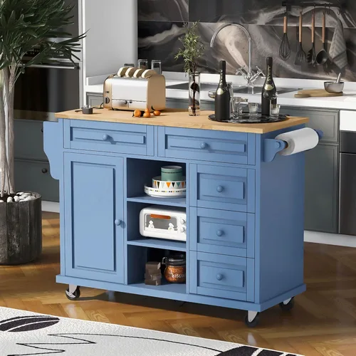 Miniatura 26 de Delicate Rolling Kitchen Island Cart with Rubber Wood Drop-Leaf Countertop and Lockable Rollers,Storage Cabinet and 2 Drawers,Sliding Barn Door