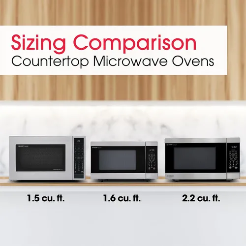 Miniatura 8 de SHARP Horno microondas para encimera con plato giratorio extraíble de 16.5 pulgadas, 1200 vatios, 2.2 pies cúbicos, acero inoxidable
