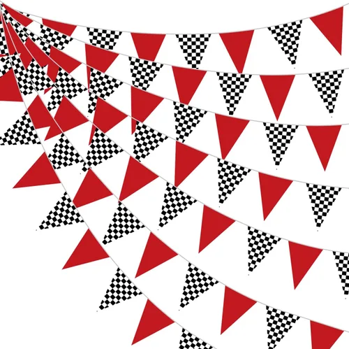 Decoraciones de fiesta de coche de carreras de 33 pies, bandera triangular de carreras, banderines temáticos de carreras, decoraciones de fiesta de