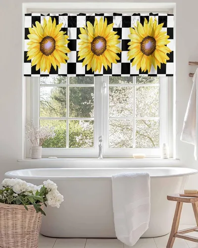 Miniatura 3 de Cenefas de girasol para ventanas de cocina, cenefa de cortina de granja, cortinas cortas de girasol de acuarela, cenefas con bolsillo para barra