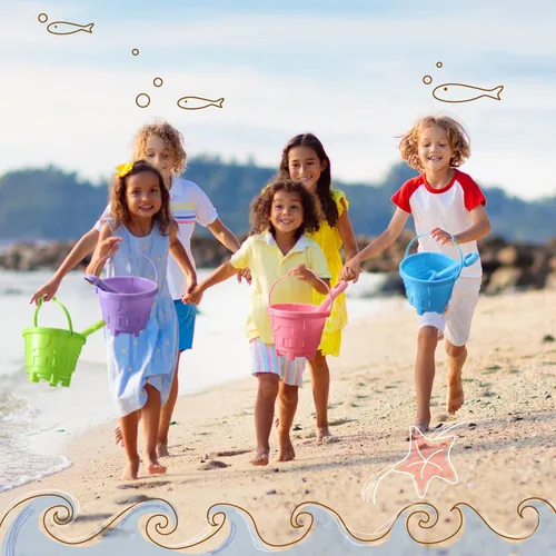 Miniatura 5 de Sosation 60 cubos de arena a granel para niños, cubos de arena de Pascua y palas para niños, cubos de playa de plástico de 5.5 pulgadas, juguetes