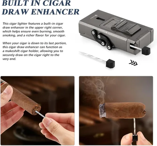 Miniatura 5 de LIHTUN Encendedor de puros, multifuncional, todo en 1, encendedor de antorcha con soporte integrado, potenciador de extracción de puros, regalo