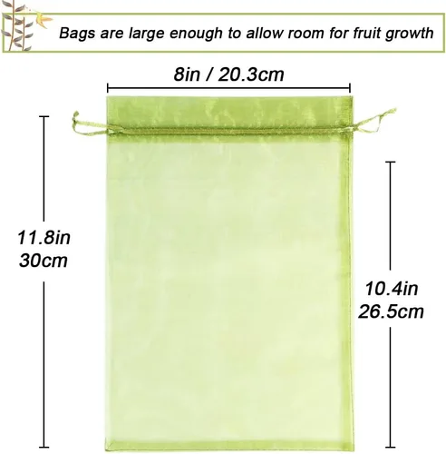 Miniatura 3 de 100 piezas Bolsas de Protección de Frutas 8x12 pulgadas, Bolsas de Cobertura de Malla Verde con Cordón Protectores de Malla para Frutas Barrera