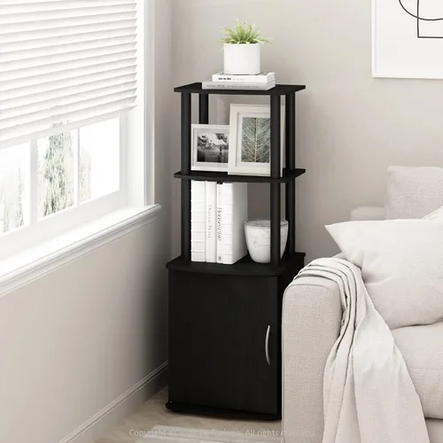 Miniatura 2 de Furinno Turn-N-Tube - Mesa auxiliar de entretenimiento para TV alta con estante de exhibición y gabinete de almacenamiento de 2 niveles, Madera/Negro