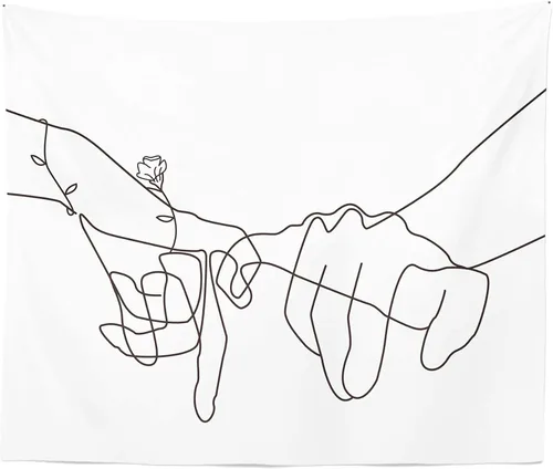 Miniatura 7 de Manicer Tapiz de promesa Pinky en blanco y negro, arte de pared de Jurar amor, línea de arte tomados de la mano, decoración de pared abstracta