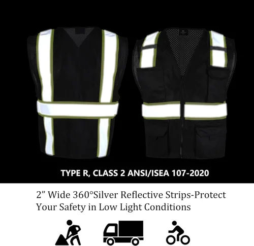 Miniatura 5 de VENDACE Hi Vis - Chaleco de malla reflectante de seguridad para hombre, ANSI Clase 2, chaleco de alta visibilidad con 8 bolsillos y cremallera