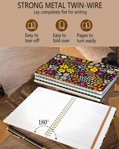 Miniatura 3 de Cuaderno de espiral A5, lindo cuaderno para mujeres y hombres, cuaderno de tapa dura con rayas universitarias para trabajo y toma de notas, 60
