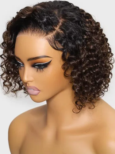 Miniatura 9 de Pelucas cortas de cabello humano rizado estilo Bob con reflejos, pelucas de encaje frontal HD de 13 x 4, pelucas de cabello brasileño con corte