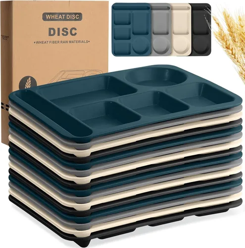 Uiifan 16 platos divididos de trigo grandes de 14.2 pulgadas para adultos, bandejas irrompibles con compartimentos, platos, bandejas de cafetería,