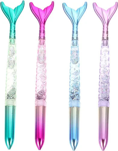 4 bolígrafos de sirena de gel para fiesta de sirena, revestimiento iridiscente, punta fina de 0.020 in, escritura suave, perfectos para fiestas