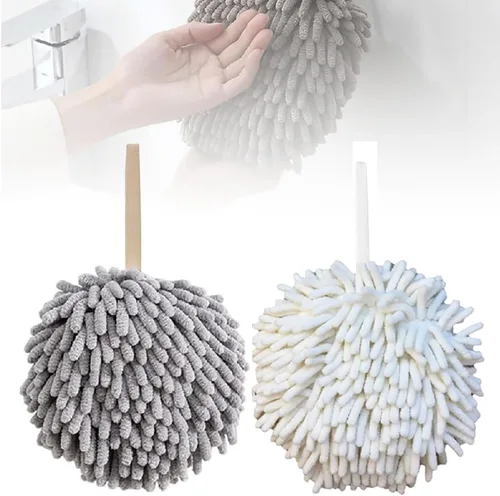 Miniatura 10 de Toalla de mano con bola mullida, absorbente para colgar en la cocina y el baño, toalla de mano de felpa de felpilla, de secado rápido, toallas