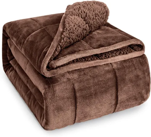 Miniatura 26 de Wemore Manta con peso de forro polar Sherpa para adulto, 10 libras de doble cara, acogedora y esponjosa, manta ultra mullida con parte superior