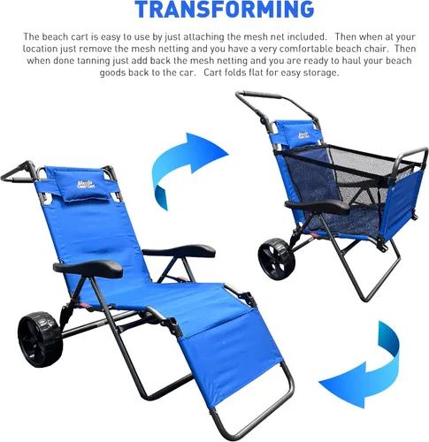 Miniatura 4 de Silla de carrito de playa – 2 en 1 gira de silla a carrito – Ruedas grandes – Fácil de usar – Gran capacidad – Color azul