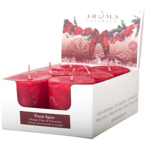Miniatura 10 de Aroma Naturals Velas votivas con aceite esencial de clavo de naranja y canela, aroma blanco, perla de la paz, 5.5 x 3.75 x 2 pulgadas (paquete de 6)