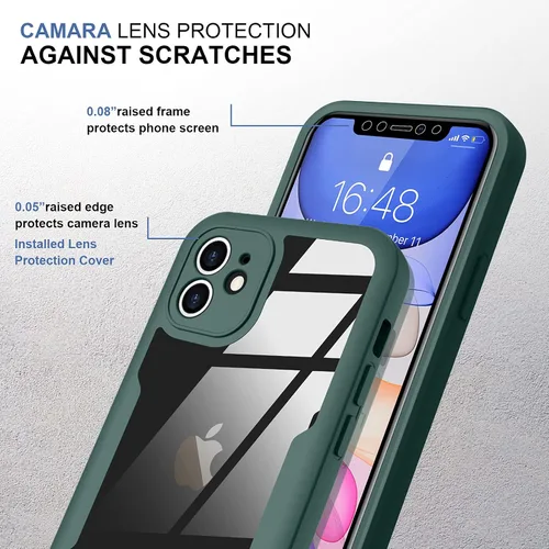 Miniatura 4 de Funda compatible con iPhone 11, diseño transparente de cuerpo completo con protector de pantalla integrado, a prueba de golpes, antiarañazos, Verde