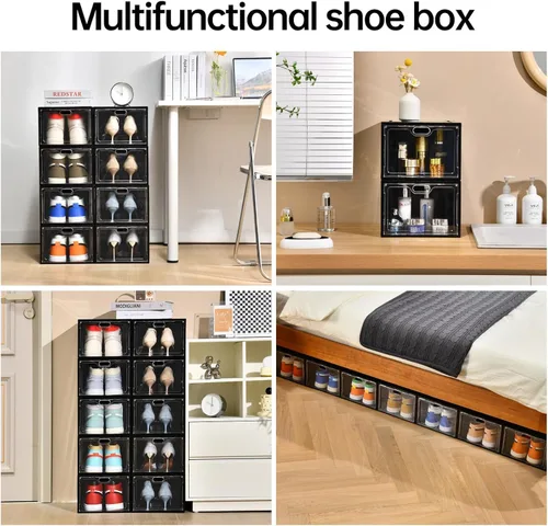 Miniatura 7 de INSTY Paquete de 12 cajas grandes de almacenamiento de zapatos, organizador de almacenamiento de zapatos transparente con puerta magnética