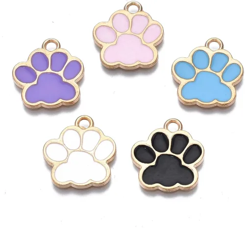 Miniatura 13 de Abalorio esmaltado con estampado de pata de perro y gato con purpurina en polvo de aleación de esmalte de gato y perro, dijes para llavero, joyería