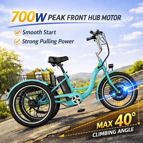 Miniatura 2 de MOONCOOL Triciclo Eléctrico para Adultos 350W/500W 36V/48V Batería Extraíble 20/24/26 Pulgadas 7 Velocidades 3 Ruedas Bicicletas Eléctricas