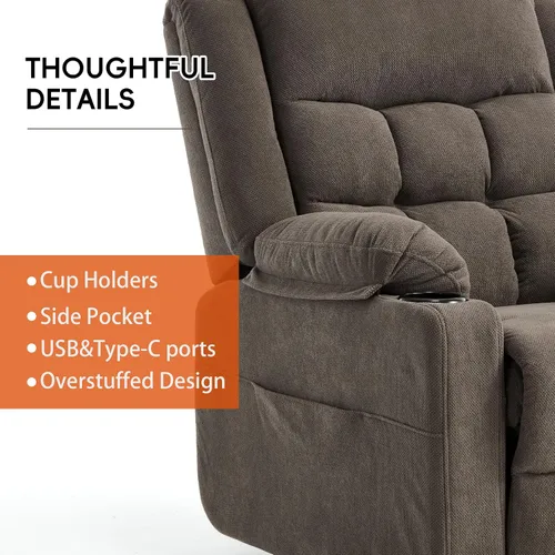 Miniatura 7 de Ketaiyou Electric Power Lift Recliner Chair Sofa with Massage and Heat for Elderly, USB and Type-C Ports, Cup Holders, Infinite Position