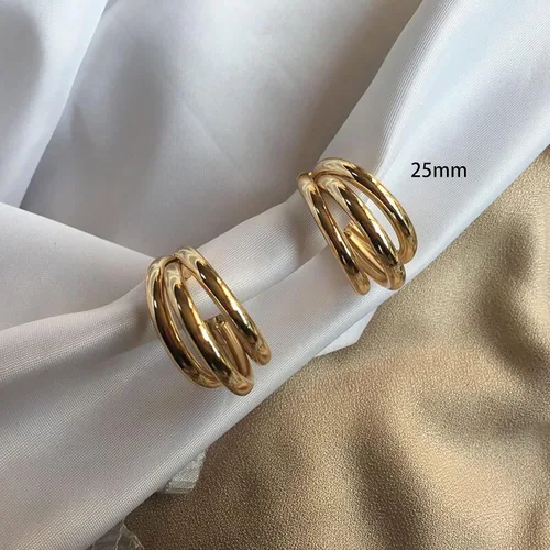 Miniatura 78 de Aretes de aro gruesos de oro para mujer, chapados en oro de 14 quilates, aretes de aro triple, hipoalergénicos, a la moda, aretes de aro gruesos