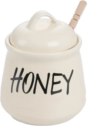 Tarro de miel de porcelana con tapa y cuchara de miel 12oz (beige)