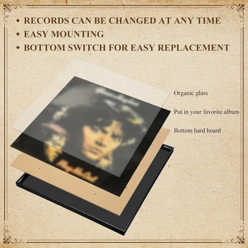 Miniatura 2 de Treela 6 marcos de álbum de vinilo negro de 12.5 x 12.5 pulgadas para exhibición, cable de grabación de 12 pulgadas con cubierta, álbum de música