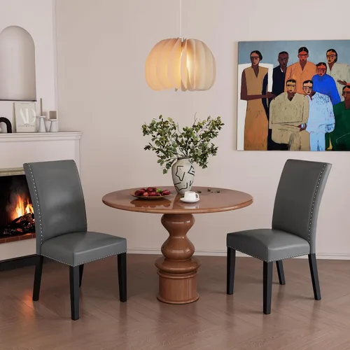 Miniatura 15 de PADMA HOUSE Grey Parsons - Juego de 4 sillas de comedor tapizadas, de piel sintética, con ribete de cabeza de clavo, moderna silla auxiliar sin Gris