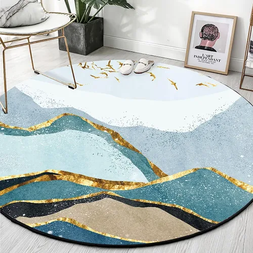 Miniatura 24 de Tapete redondo de mármol verde esmeralda, lavable, pequeño círculo, para dormitorio, sala de estar, alfombra moderna abstracta circular, 2 pies