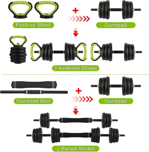 Miniatura 5 de Mancuernas ajustables, juego de pesas libres de 44/66/88 libras con conector, juego de mancuernas de peso 4 en 1 utilizado como kettlebells, barra