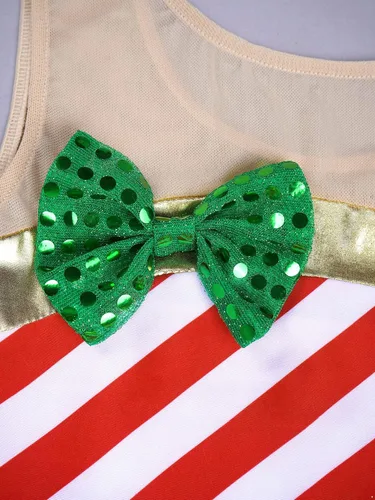 Miniatura 5 de Vestido de baile tutú a rayas con lentejuelas para niños, vestido de patinaje artístico, fiesta de Navidad, disfraz de bastón de caramelo