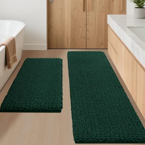 Miniatura 35 de ACCUMTEK - Juego de 2 alfombras de baño de lujo en color beige de 32"x20"+24"x17", alfombras de baño ultra suaves y gruesas absorbentes, alfombra